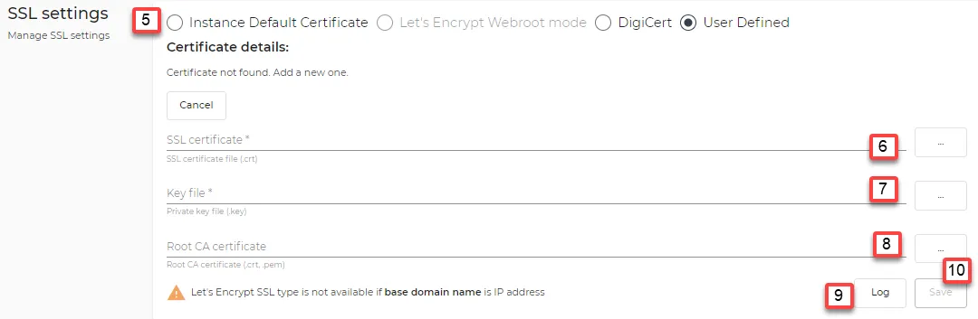 Domain/SSL: SSL settings