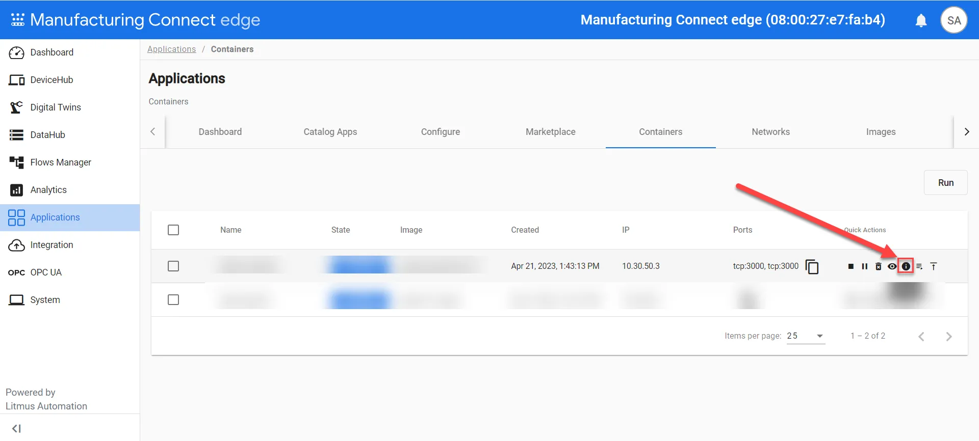 Manufacturing Connect Edge: Applications : Containers : Inspect
