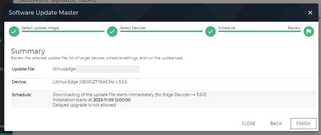 Software Update Task UI Step 4: Review