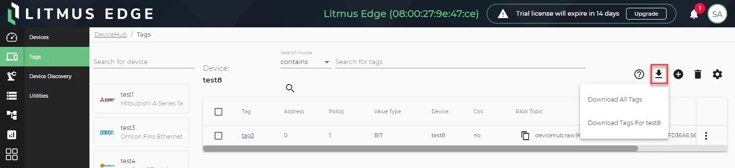 Download as CSV icon