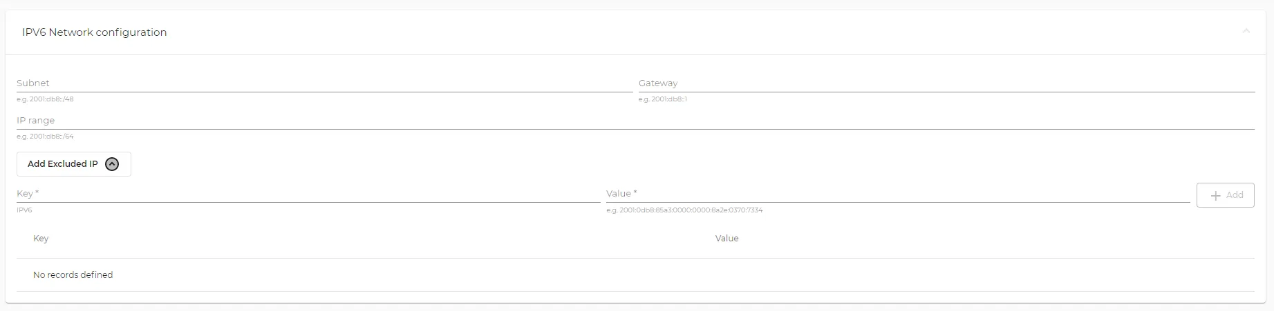 IPV6 Network configuration section IPV6 Network configuration section