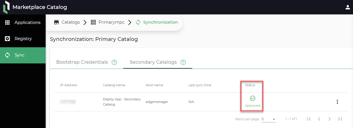 Approved Status in the Primary Catalog Synchronization page