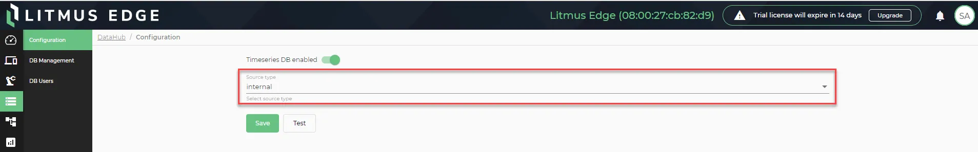 Source type drop-down list Source type drop-down list
