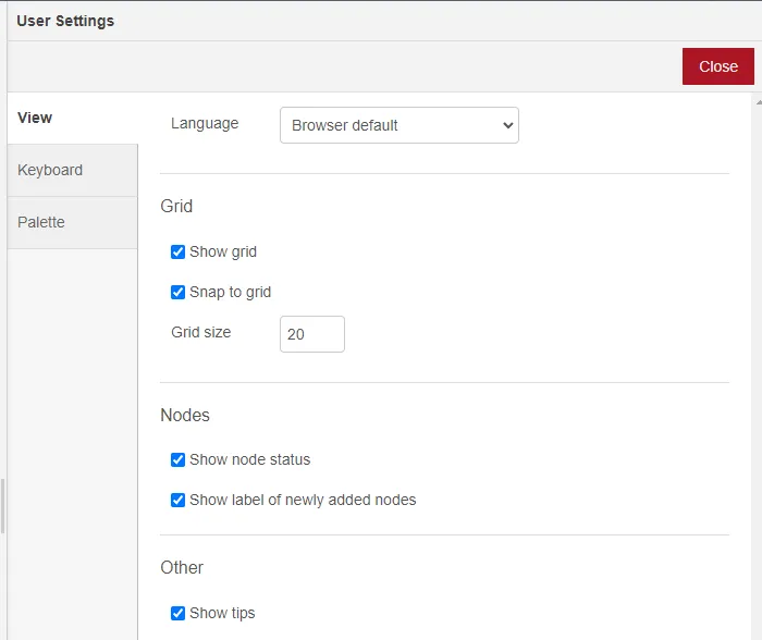 Flow Manager User settings dialog box