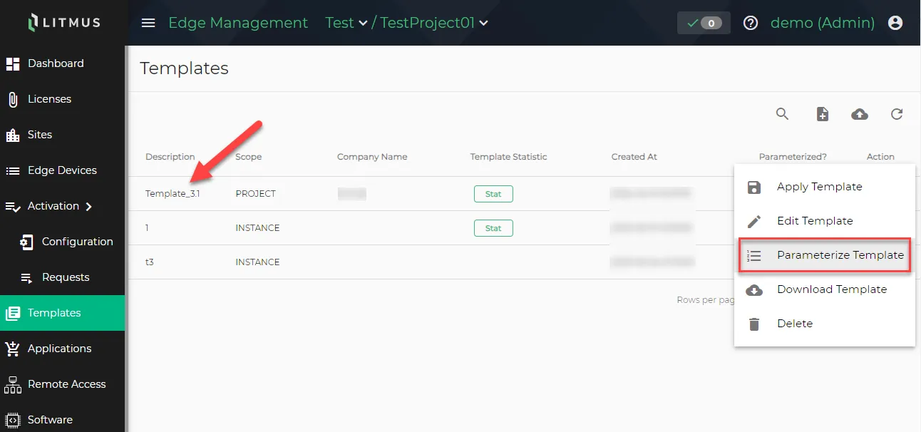 Templates pane for the project Templates pane for the project