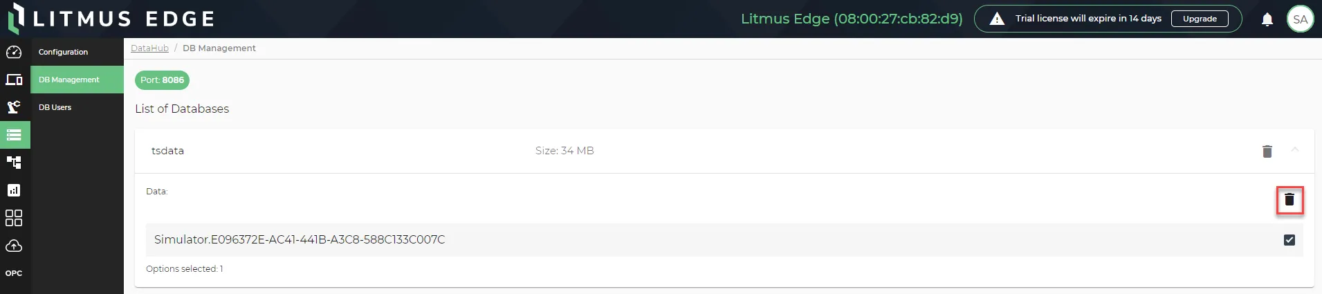 The Remove selected table icon