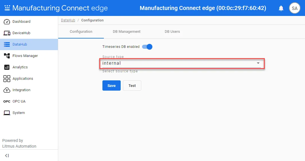 Source type drop-down list