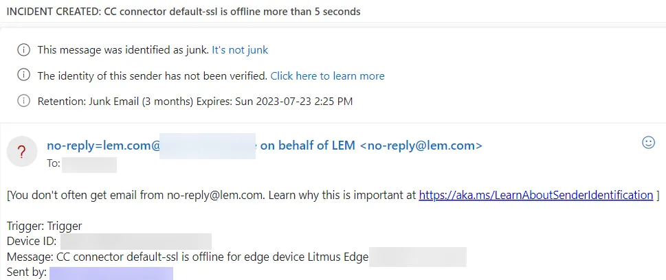 Alert email