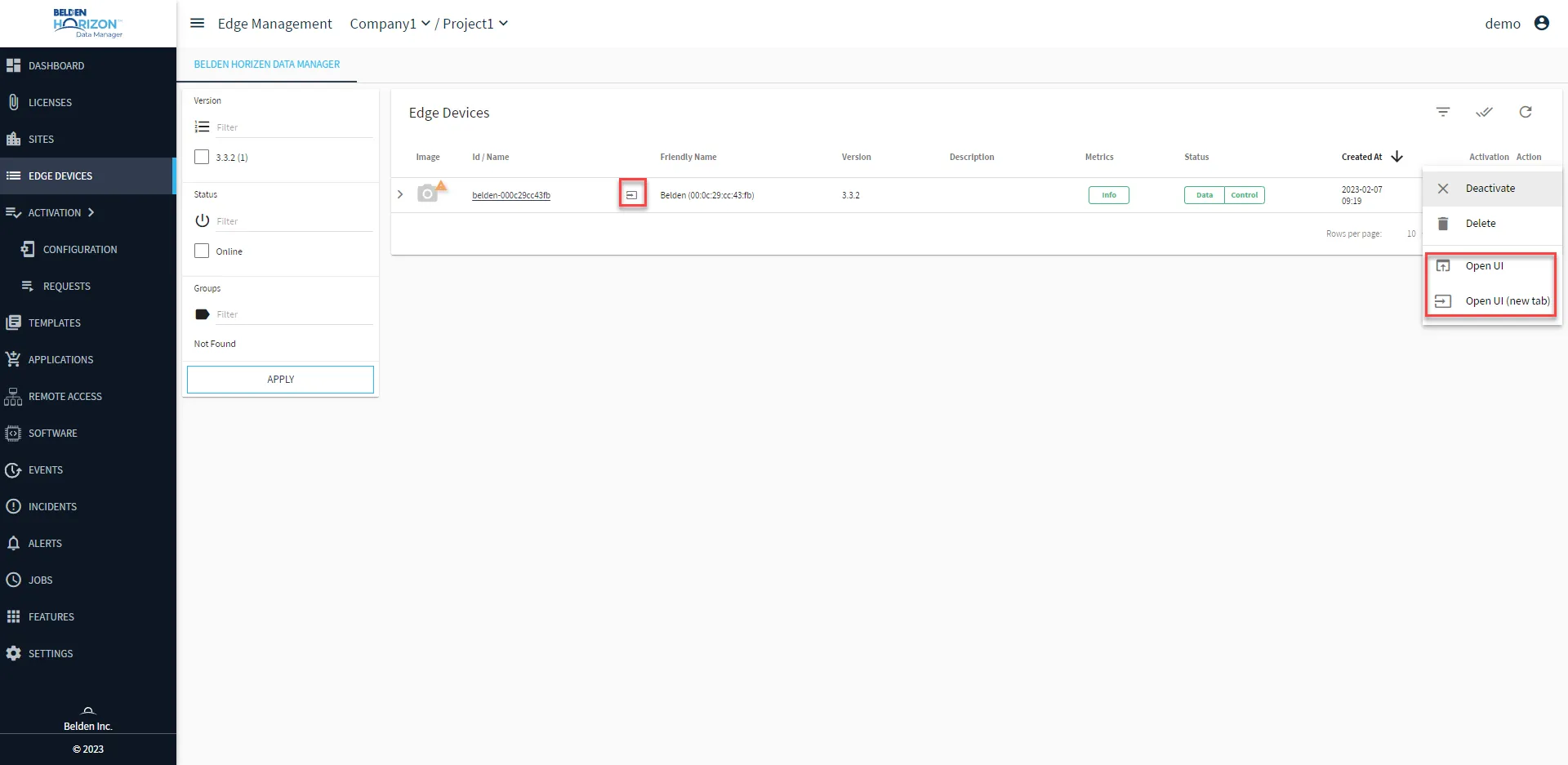 Open Belden Horizon Data Operations UI Open Belden Horizon Data Operations UI