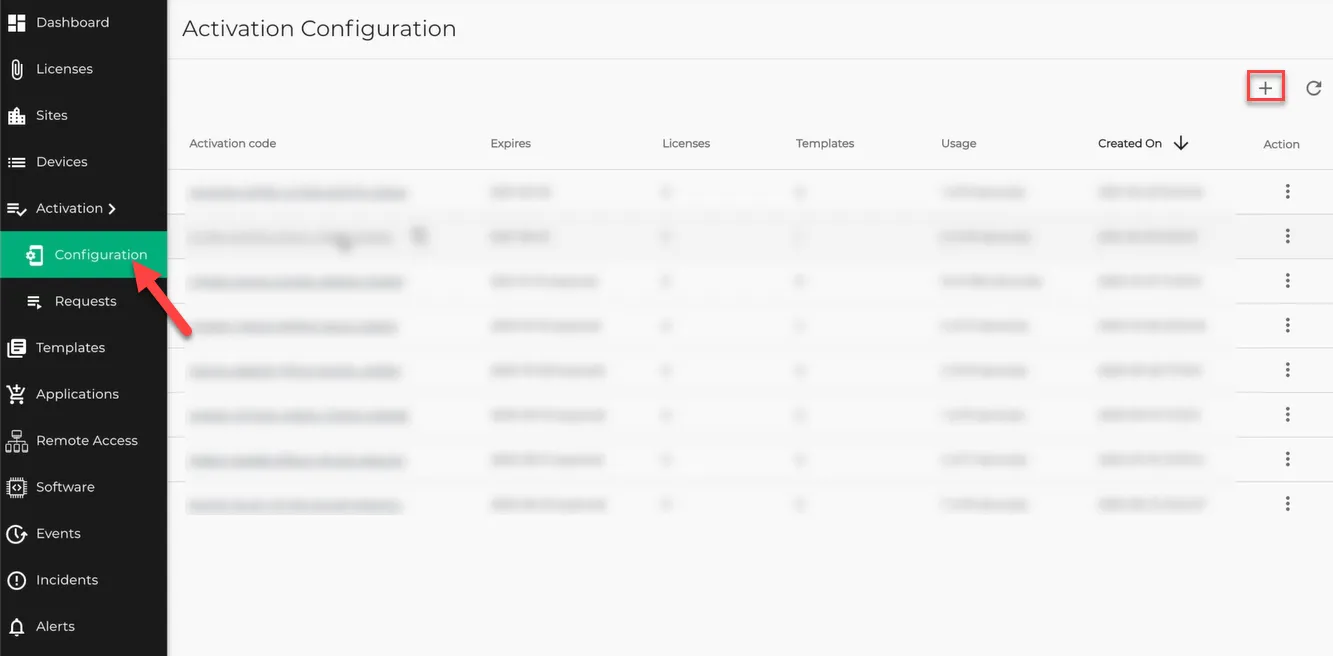 Activation > Configuration page
