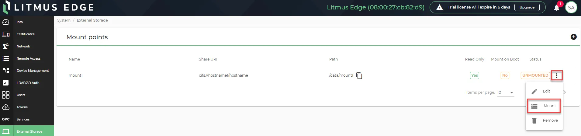 Mount External Storage option