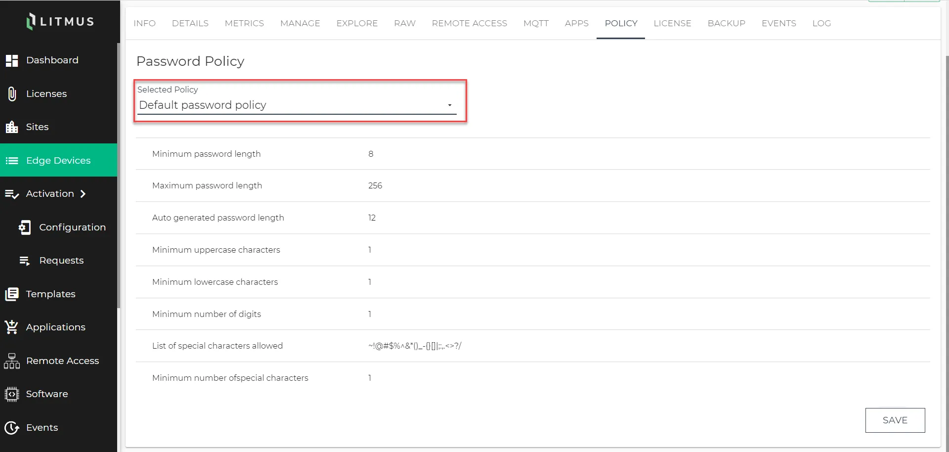Policy tab