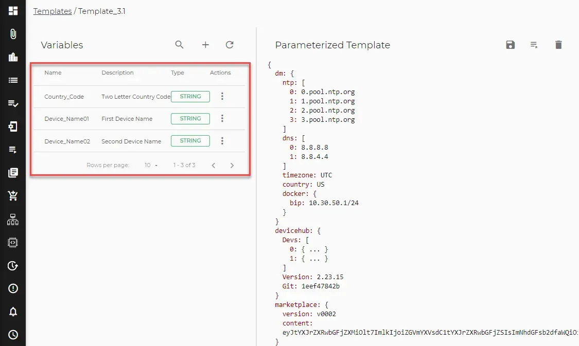 Variables pane with three variables Variables pane with three variables