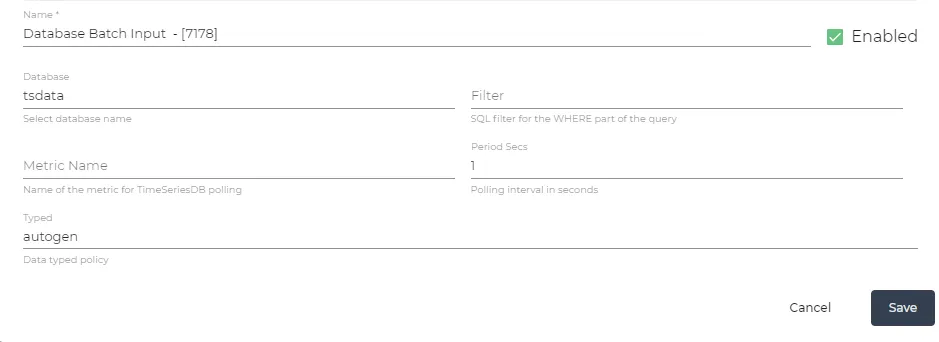 Database Batch Input parameters Database Batch Input parameters