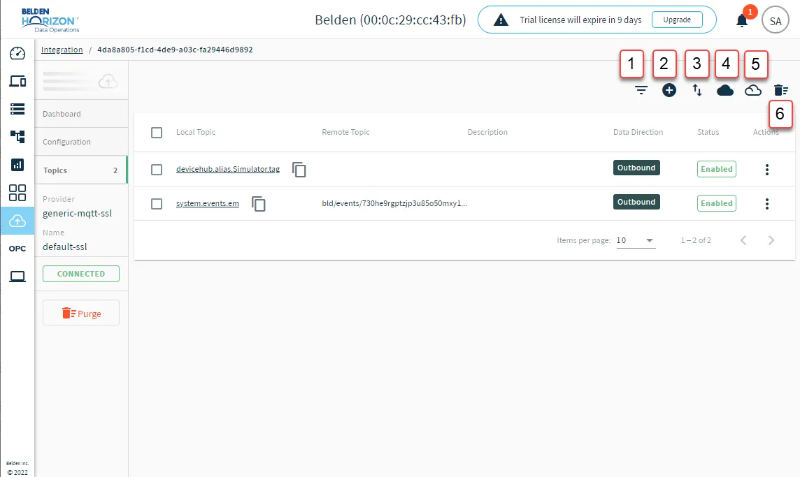 Connector Topic options