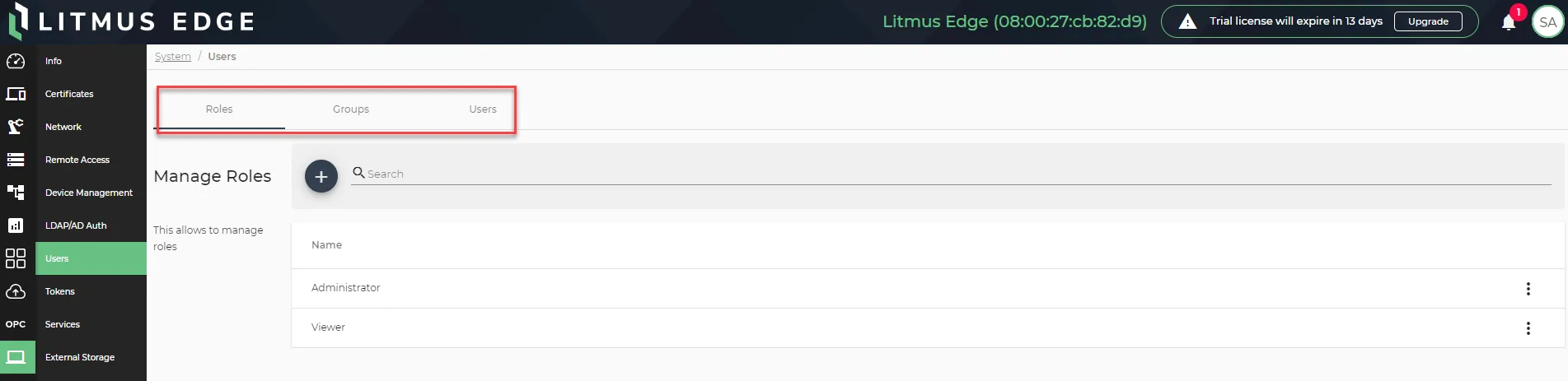The Users pane The Users pane