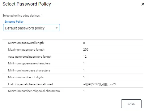 Manufacturing Connect User UI : Edge Devices : Multi-Select Mode : Change Password Policy