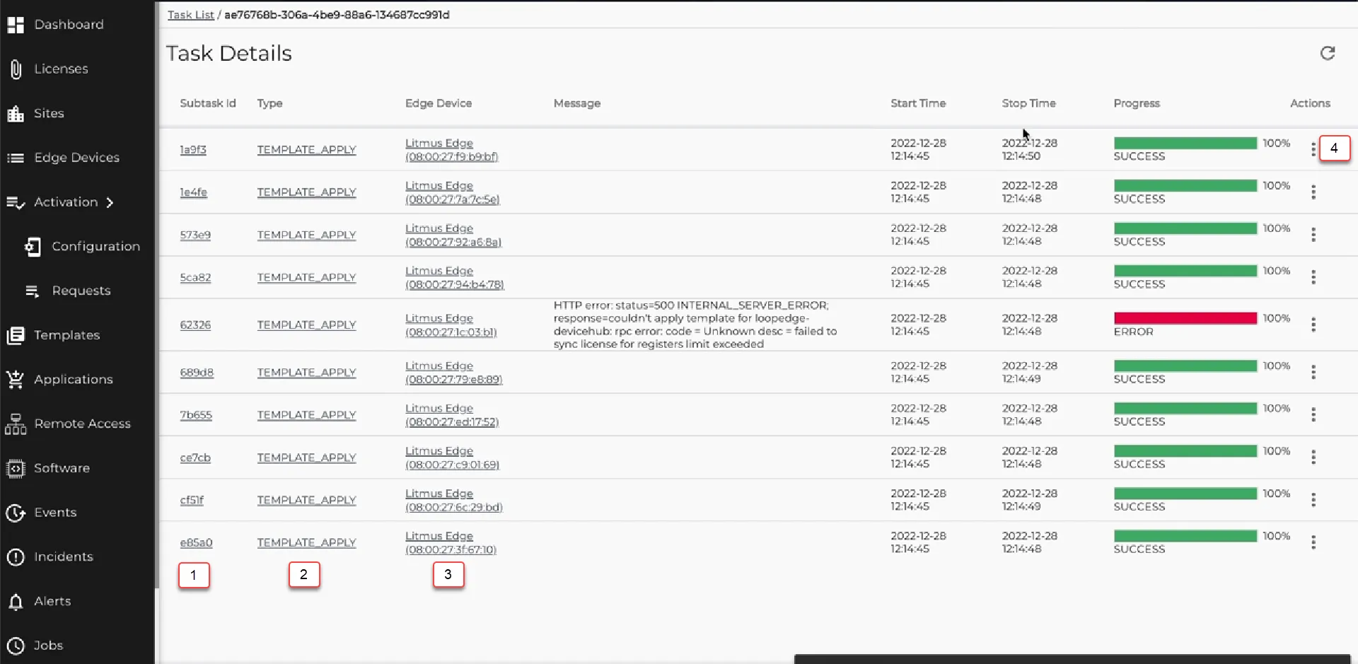 Litmus Edge Manager Task Details