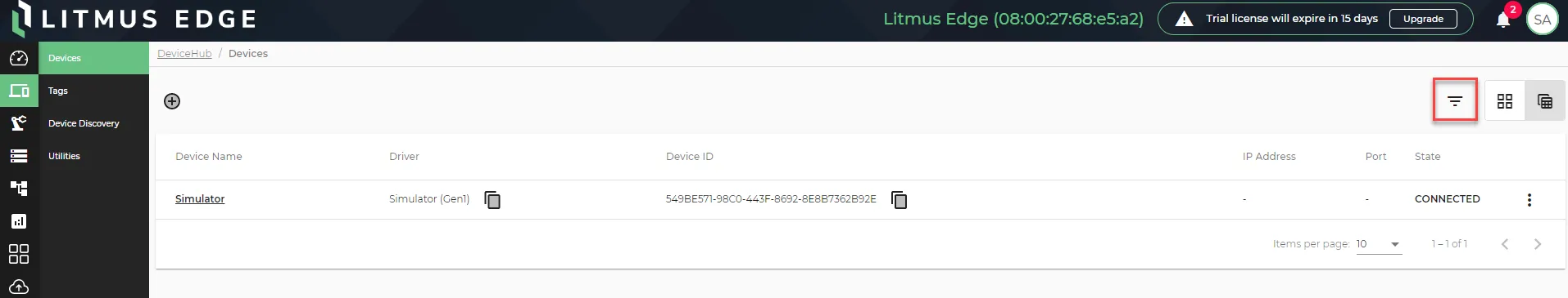 DeviceHub > Toggle Device Filter Icon