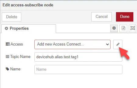 Edit access-subscribe node dialog