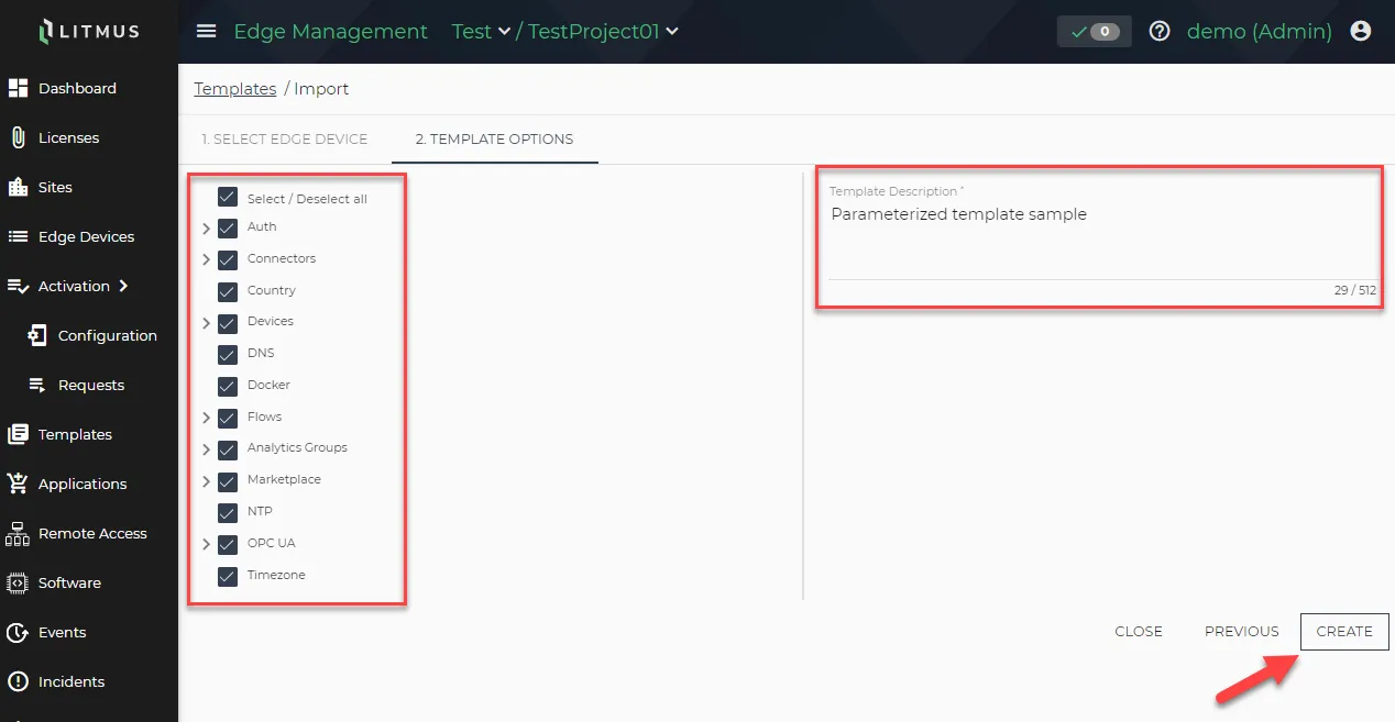 TEMPLATE OPTIONS page