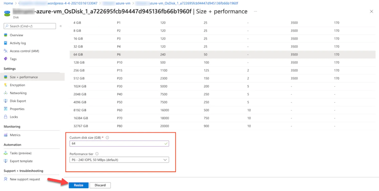 Size + performance page