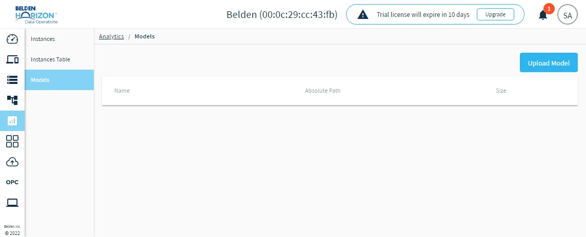 The Analytics Models pane The Analytics Models pane