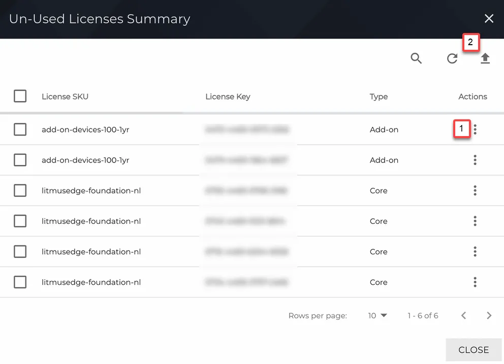 Un-Used Licenses Summary pane