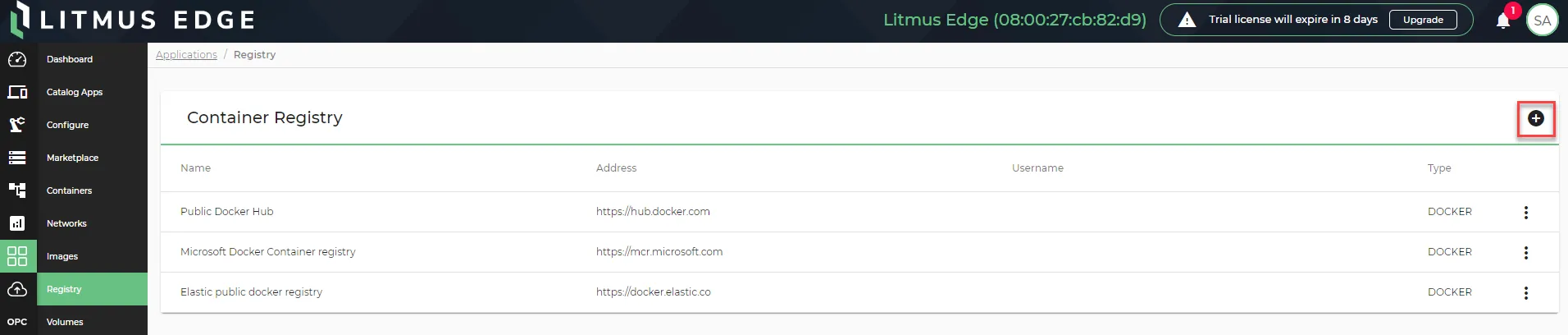The Add Registry icon