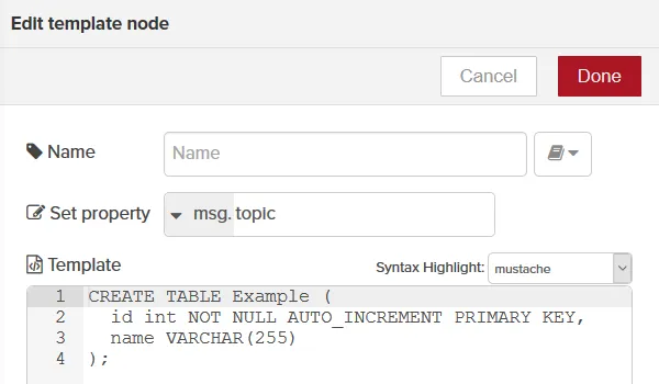 Edit template node dialog box Edit template node dialog box