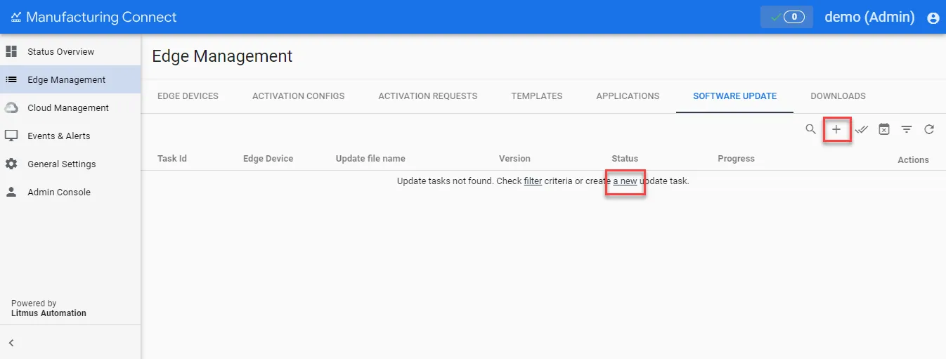 Software Update Job UI: Step 1 Add New Job