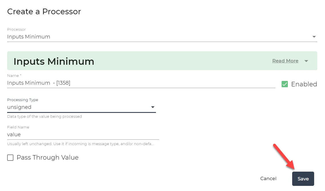 Inputs Minimum dialog box
