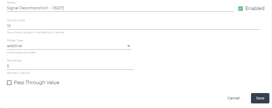 Signal Decomposition parameters Signal Decomposition parameters