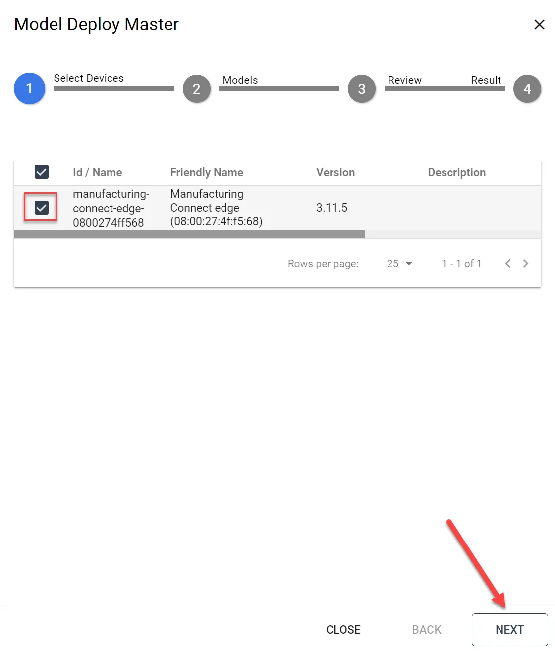 Select Devices pane Select Devices pane