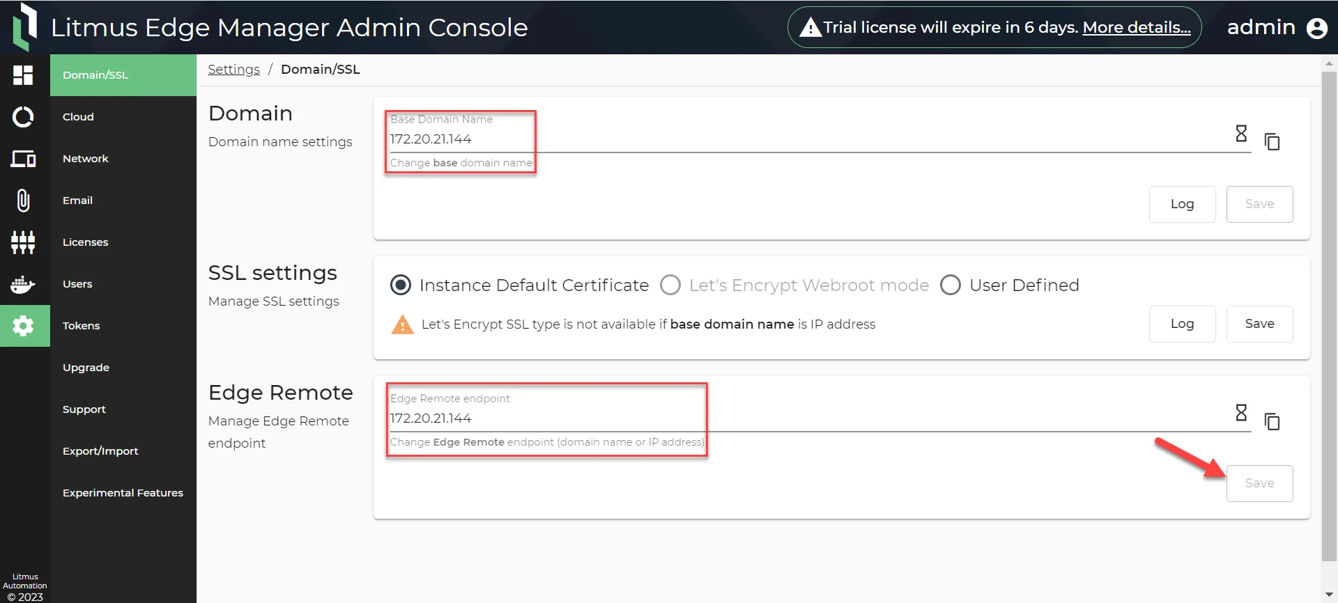 Change Edge Remote endpoint