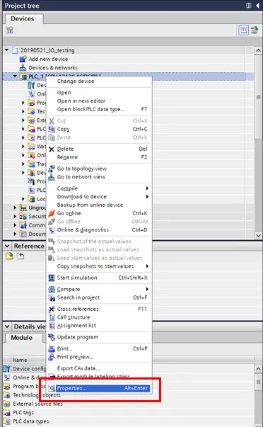 Properties option