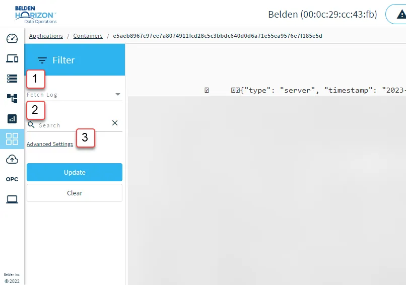 Filter options for logs Filter options for logs