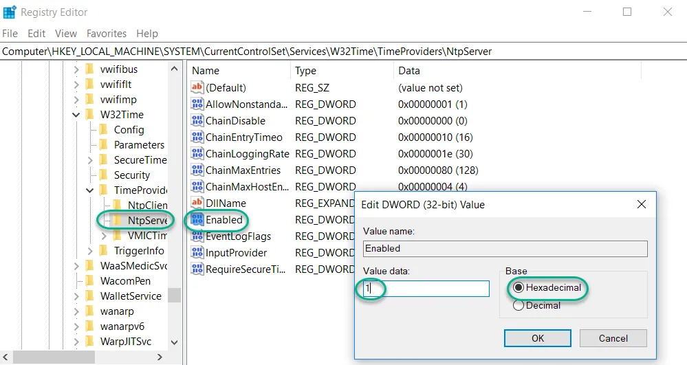 Edit DWORD Value dialog box