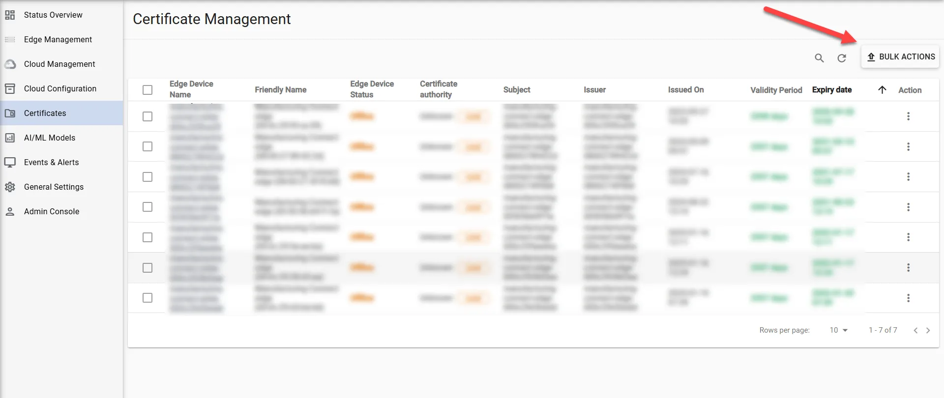 Certificates Management pane