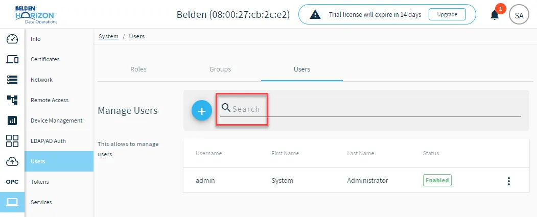The search bar for existing users The search bar for existing users