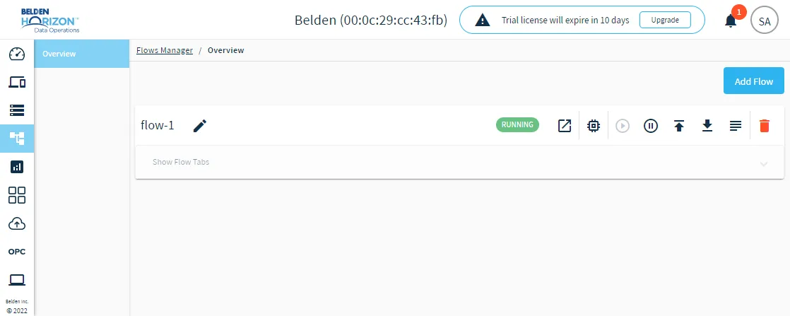 Flows manager pane