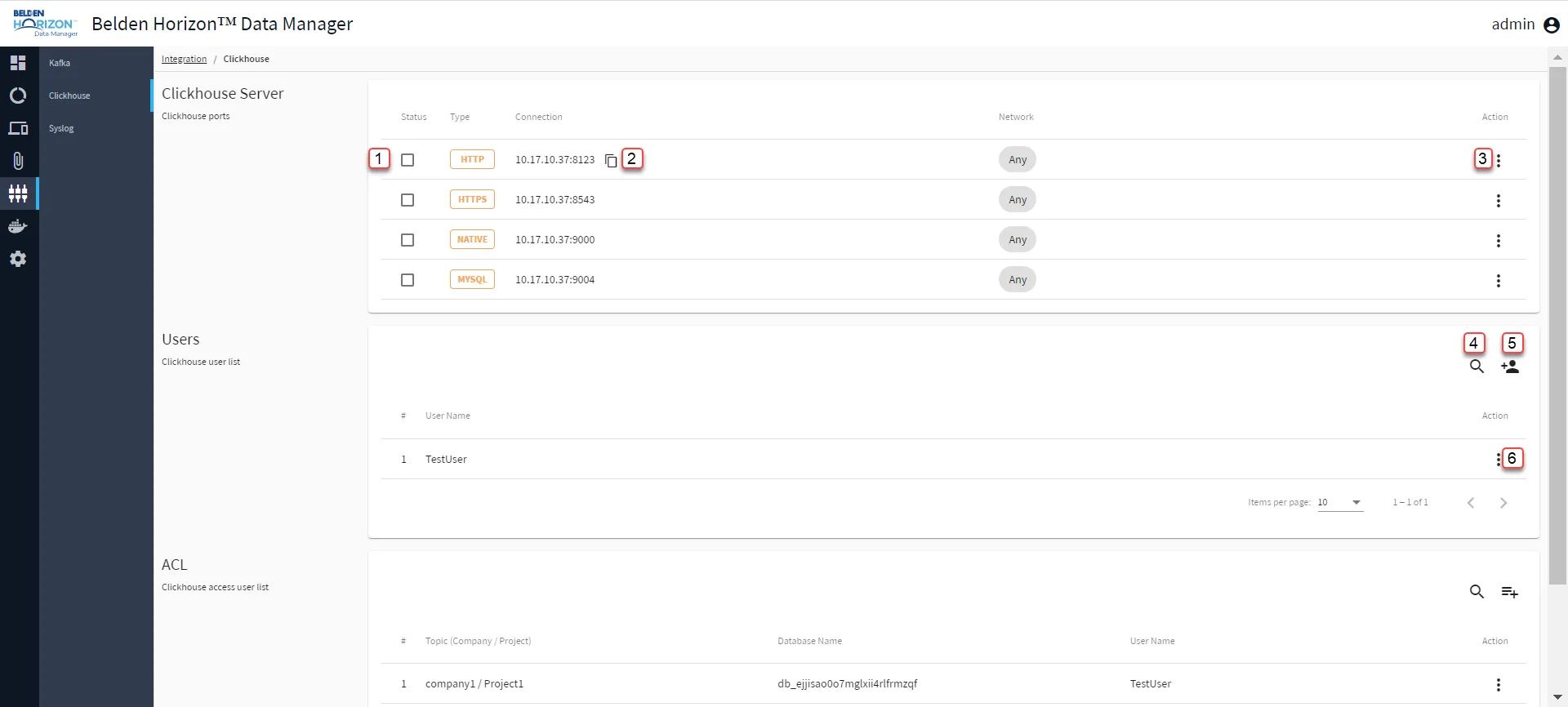 Belden Horizon Data Manager Admin Console : Clickhouse 1/2