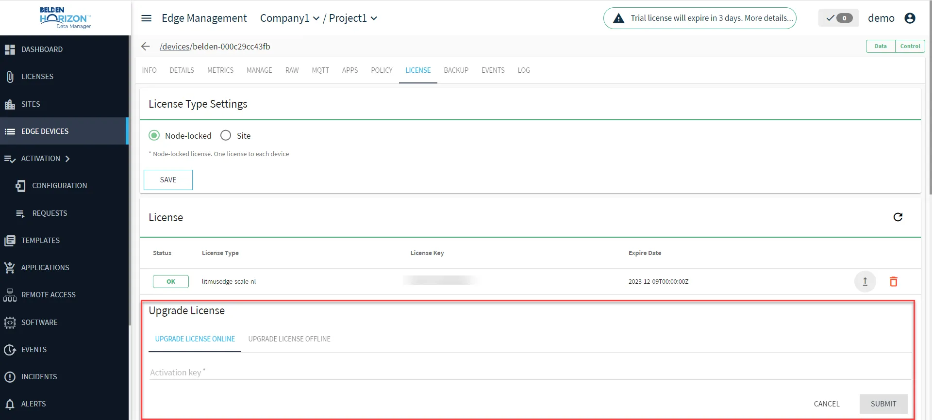 Upgrade License UI expands