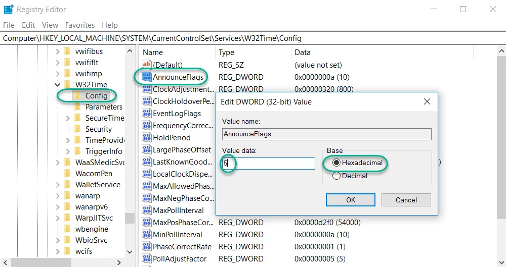 Edit DWORD Value dialog box