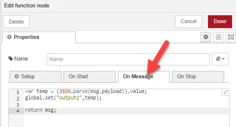 Edit function node dialog box Edit function node dialog box