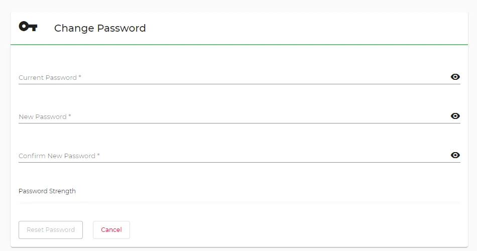 Change Password section Change Password section