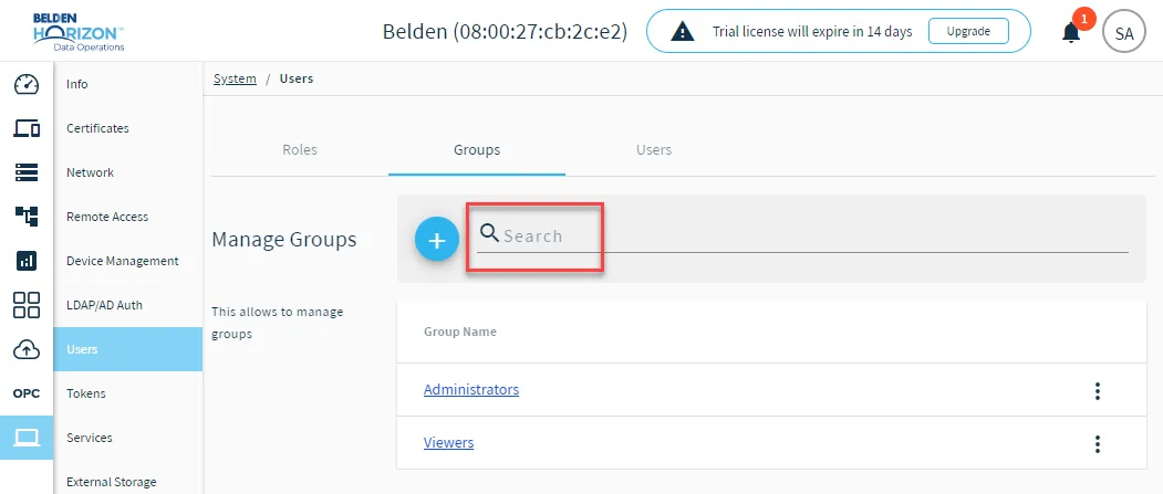 The search bar for existing groups The search bar for existing groups