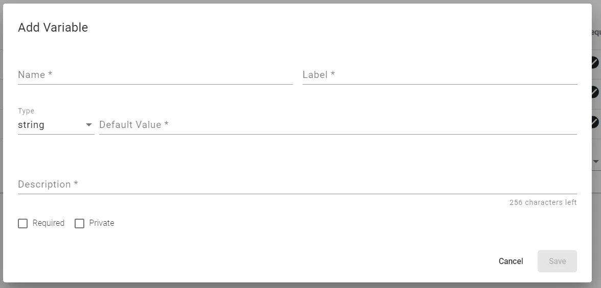 The Add Variable dialog box 