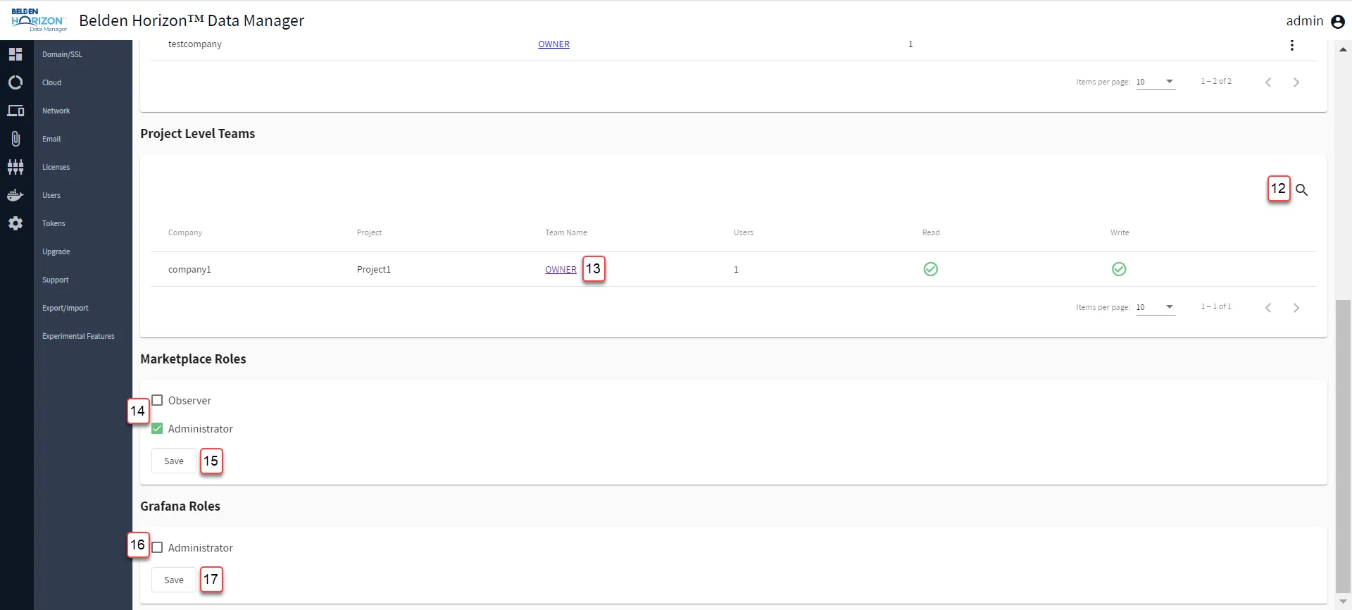 Belden Horizon Data Manager Admin Console : Users : Modify User Profile 2/2
