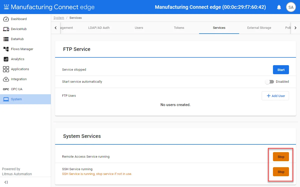 System service management options